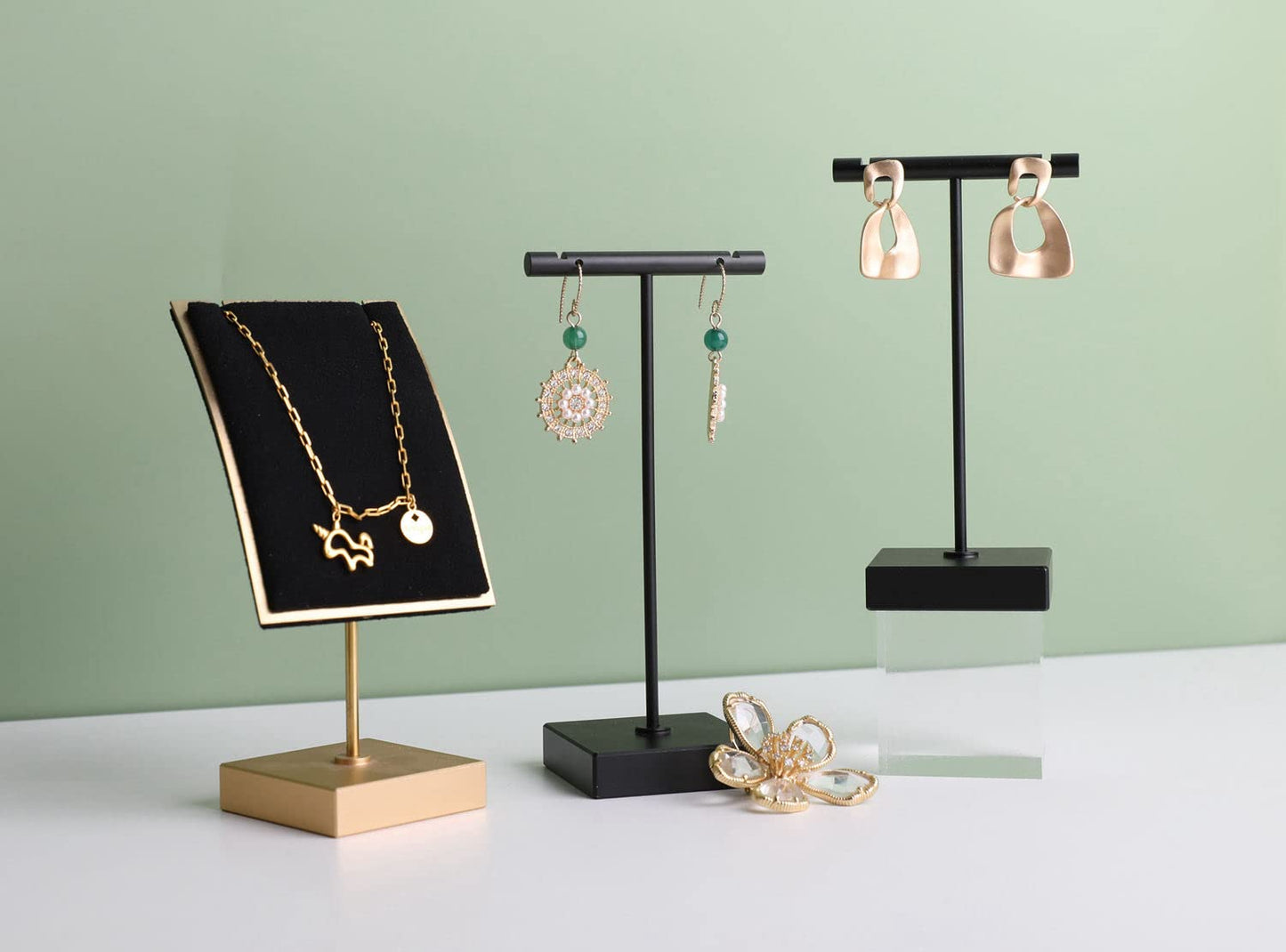 GemeShou Black earring T Stand, Metal Earring Display stand for selling, Small Jewelry earring storage organizer, Mini earring holder for online Photography Props【Black-Square Base Height 5.1 inch】
