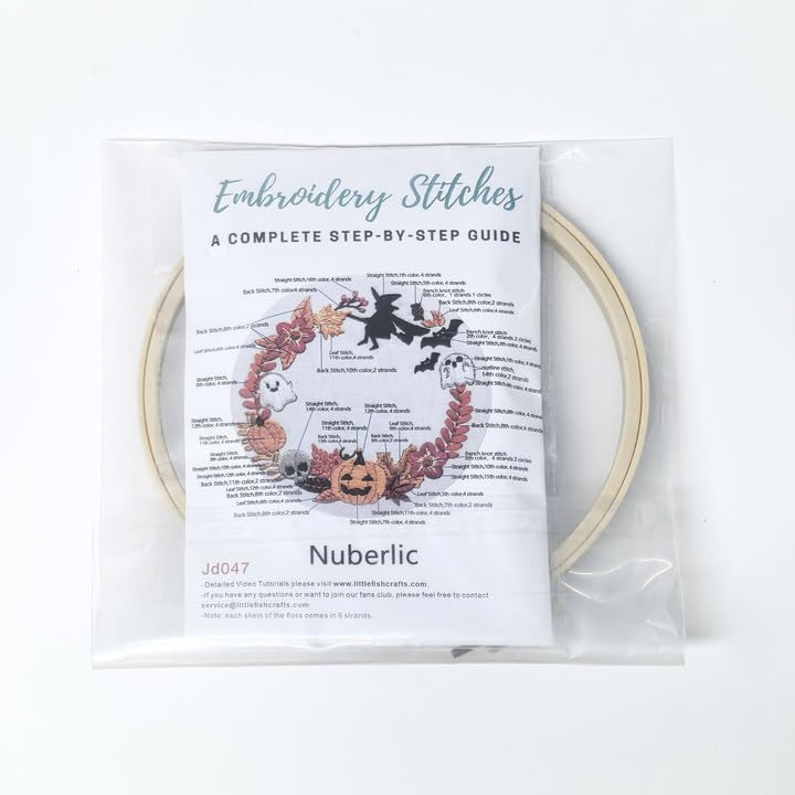 Nuberlic Embroidery Kits Cross Stitch Kit for Beginners Adults DIY Halloween Pumpkin Wreath Crafts