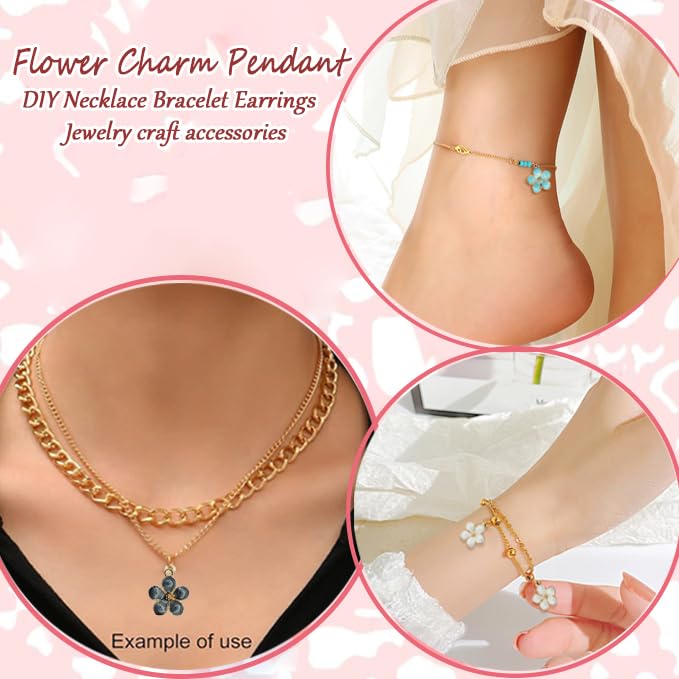 SSYHQAX 30 pcs Gold Plated Enamel Cherry Blossoms Flower Charms Pendan Cute Small Flower Pendants for Jewelry Making Kit Bracelet Necklace Earrings Keychain DIY Crafts Crafting(Cherry)