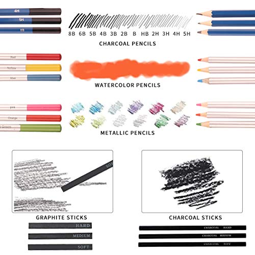 43 Sketch Pencils Set with Two 50 Page Sketchbooks, Colour Pencil Set - Professional Watercolour Pencils for Adults/Children, Professionals/Beginners, Durable Art Pencils for Colouring, Black Zip Case