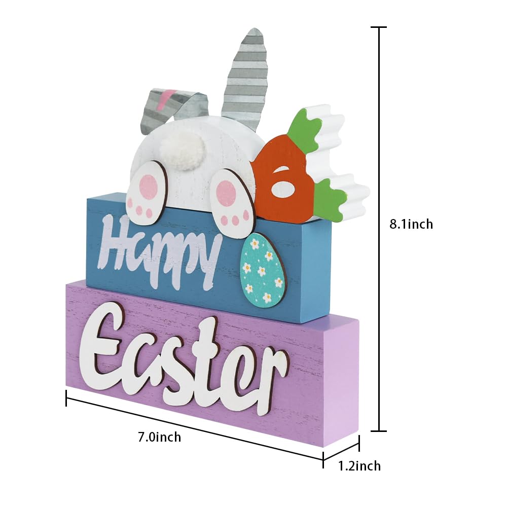 Easter Decorations, 3-Layered Easter Bunny with Carrots Farmhouse Wood Block Easter Decor, Happy Easter Sign Easter Egg Design Easter Decorations Indoor for Home, Living Room, Tables, Mantel