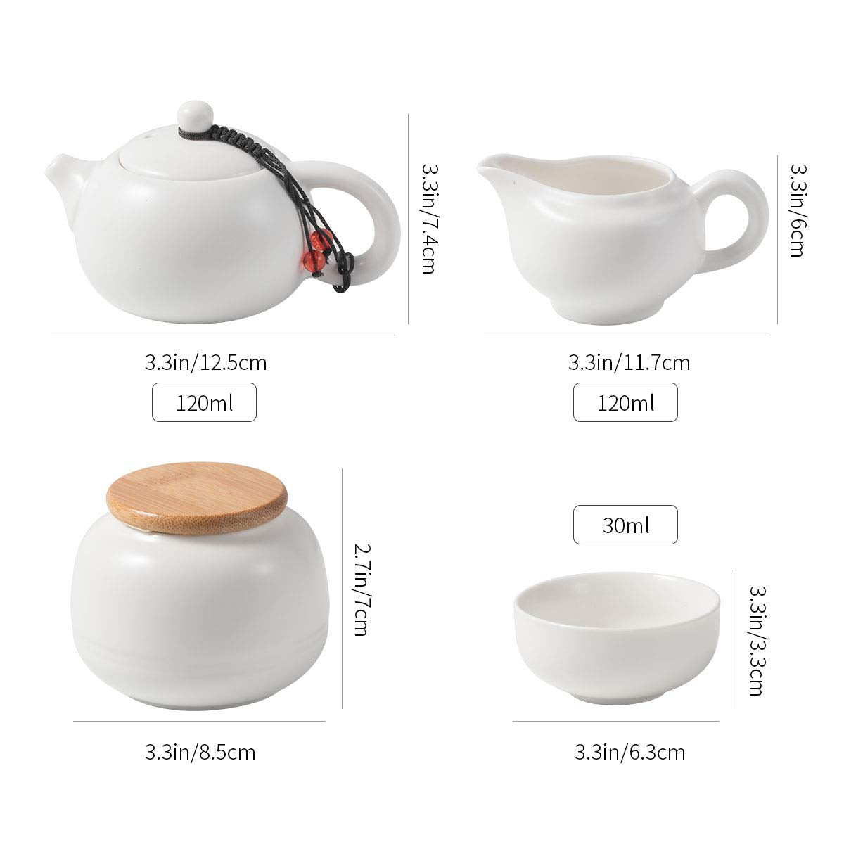 Chinese Tea Pot Cup Set with Tray Infuser - Travel Ceramic Tea set Porcelain Teapot, Portable All in One Bag for Outdoor Picnic Business Hotel (White)