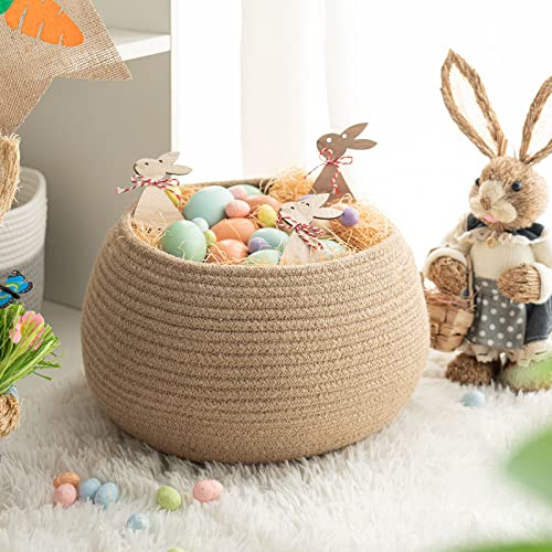Goodpick Cute Round Basket - Cotton Rope Jute Baskets in Living Room Woven Towel Basket Bedroom Storage Bakset for Children Corner Plant Basket Indoor, Jute, 10" D x 8.3" H
