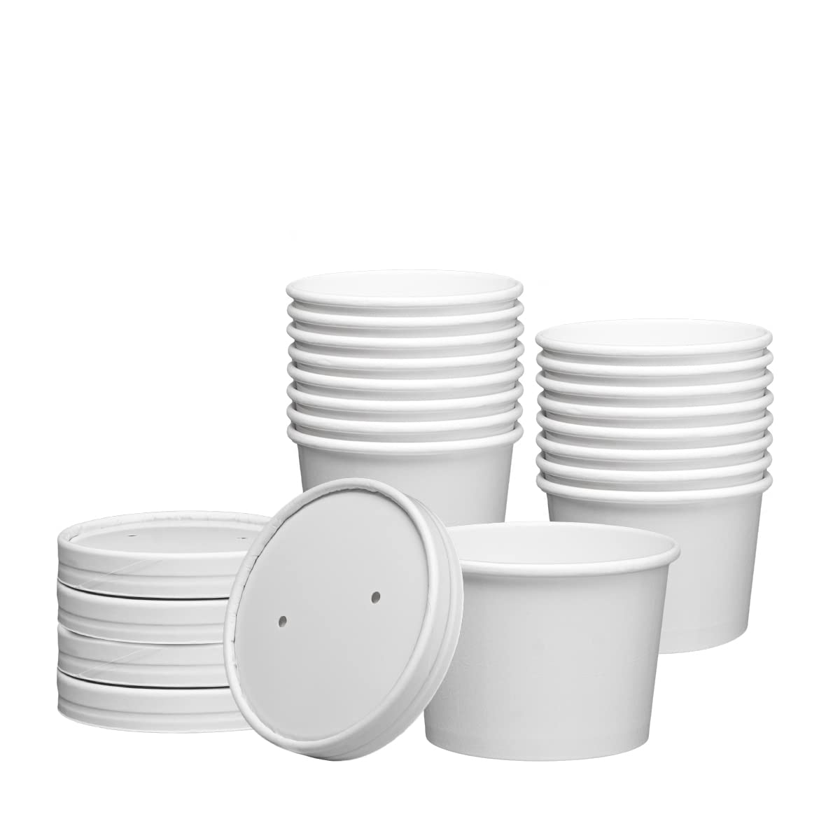 [8oz. - 25 Count White Paper Food Containers with Vented Lids - To Go Hot Soup Bowls, Disposable Ice Cream Cups, Ideal for Hot and Cold Foods - (Formerly Comfy Package)
