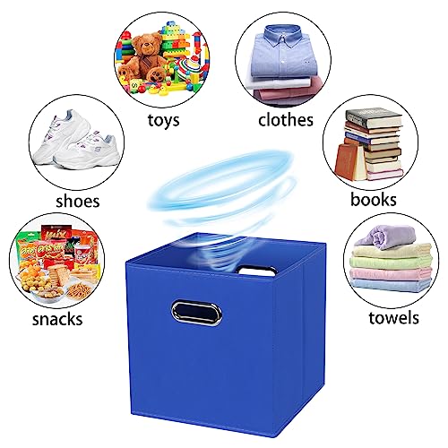 SEVENDOME Fabric Storage Bins Cube,11x11x11 Fabric Cubby Organizer Baskets with Handle, Foldable Basket for Closet or Collapsible Storage Box Set of 2 (Dark Blue)