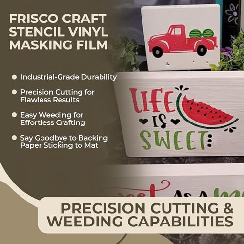 Frisco Craft Stencil Vinyl Masking Film - Compatible Stencil Vinyl for Cricut Machine, Silhouette, Cameo - Blue Removable Vinyl Stencil Sheet - Easy to use, No Residue, Multi-Purpose (12” x 30ft)