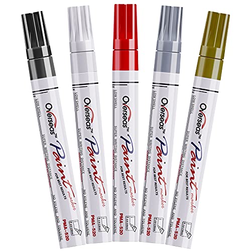 Mishiba Paint Markers Pens 5 Colors - Waterproof Oil Based Marker Pens, Medium Tip, Quick Dry and Permanent Paint Pens Works on Rock, Wood, Fabric, Plastic, Glass, Mugs, Stone Painting, Metal
