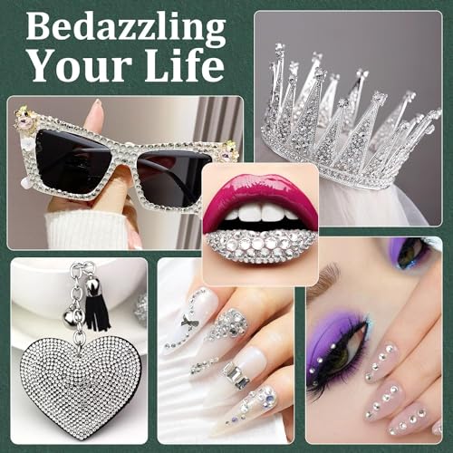 AB and Clear and Mixed Color Flatback Round Rhinestones Kit, Multi Size Glass Crystals Bead with Pickup Pencil and Tweezer for DIY Nail Art