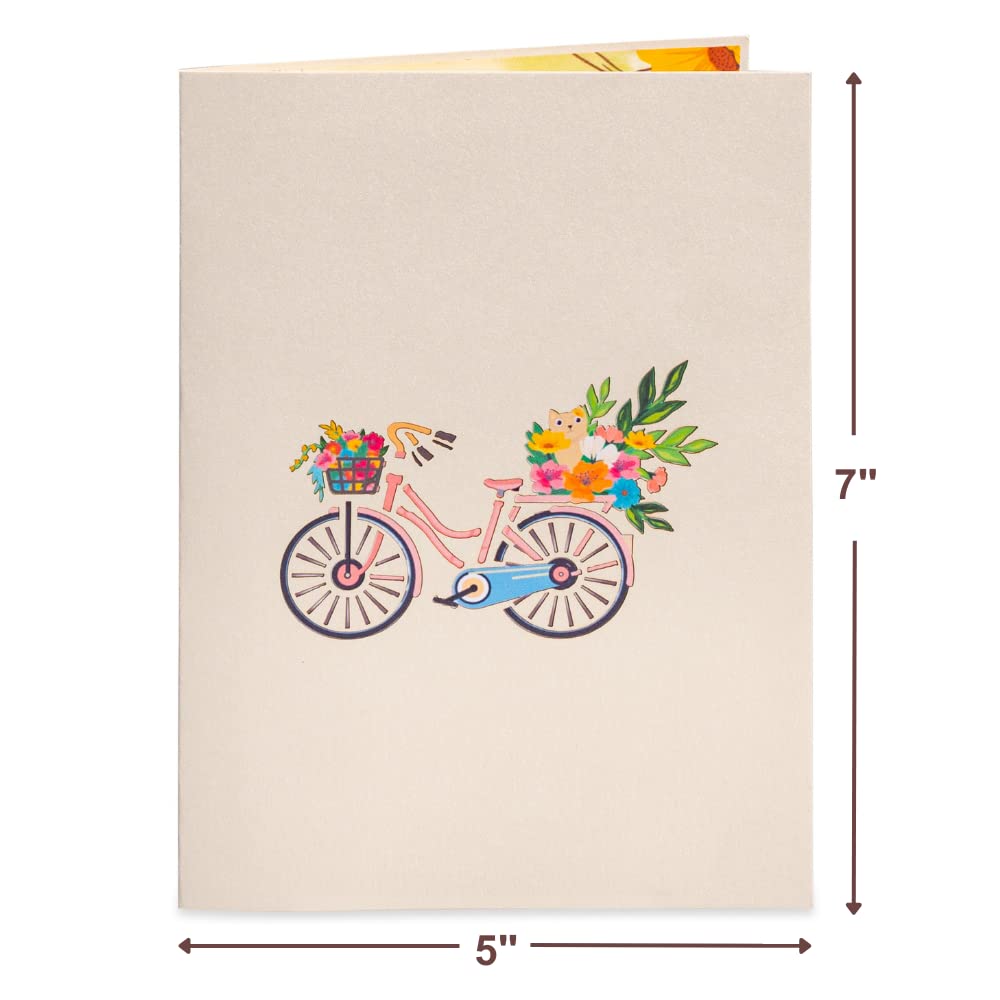 Paper Love Mothers Day Pop Up Card, 3D Flower Bike Spring, Gift for Mothers Day, Birthday, Wedding, Anniversary, Thank You, Get Well, All Occasion - 5" x 7" Cover - Includes Envelope and Note Tag