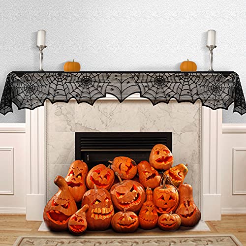 Halloween Table Runner, Black Lace Spider Web Table Runners for Halloween Table Decor, Creepy Table Cloth for Halloween Party Dinner Table Decoration 18 x 72Inch