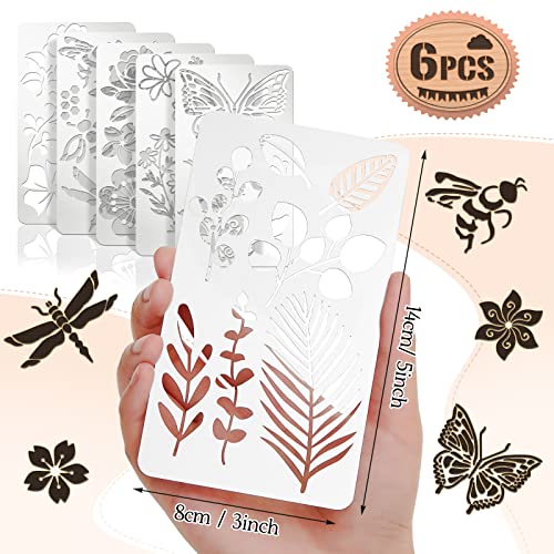 Lewtemi 6 Pcs Mixed Metal Stencil Wood Stencil Templates Stencils for Journaling Wood Burning Stencils for Wood Carving Drawing Engraving Scrapbooking Journal Craft DIY(Plant Style)