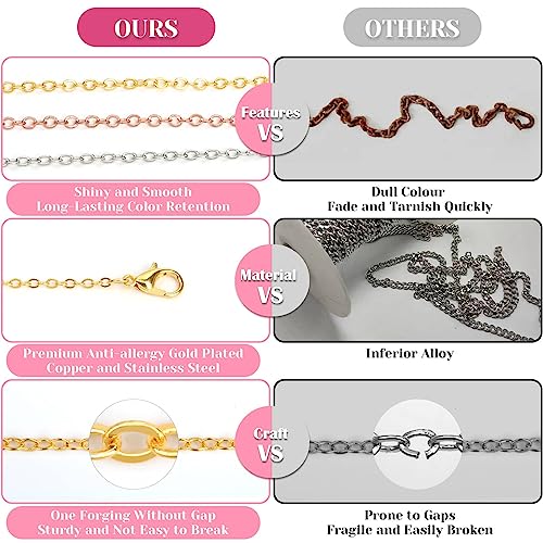 selizo Chains for Jewelry Making, 60ft Jewelry Making Chains for Necklace with Pliers, Open Jump Rings and Lobster Clasps for Making Jewelry DIY Necklace Bracelet Anklet, 6Colors 2mm
