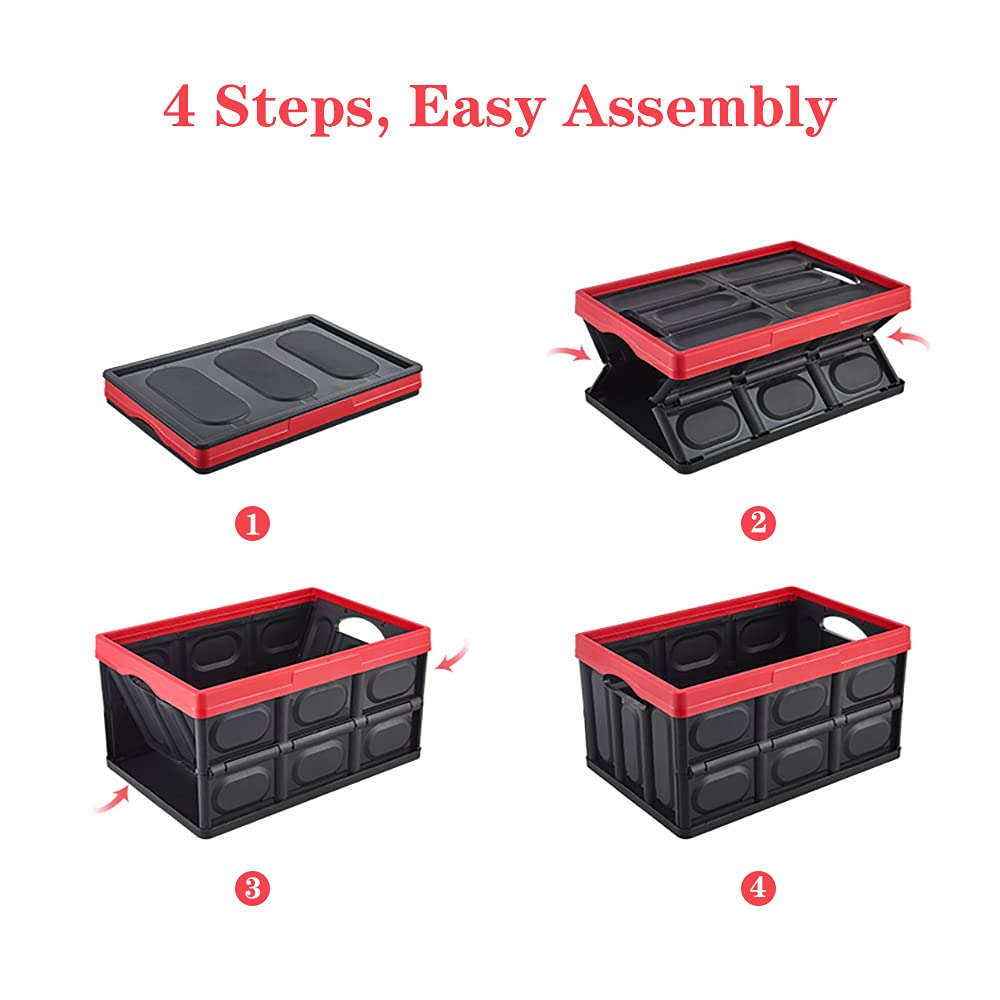 GUOZI 30 Liter Collapsible Storage Bin with Lid, Durable Plastic Folding Storage Crate, Stackable Storage Box Organizer Container for Keepsake Toy Photos Office Nursery Wardrobe Bookshelf etc.