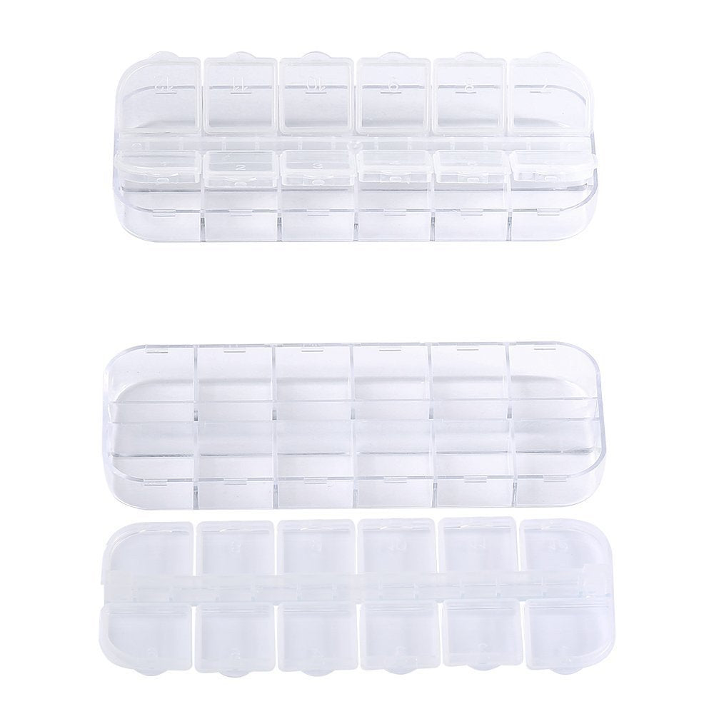 jinzefa 6 Pieces Nail Art Tool Jewelry Storage Box, 12 Compartments Plastic Rhinestone Organizer Container Case, Display Containers