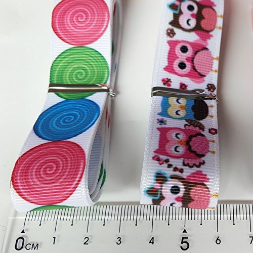 DIY 24yards 22mm(7/8'') Random Assorted Styles Cartoon Butterfly Owl Skull Flower Star Dot Grosgrain Ribbon Flower Bow Appliques Craft Packing Doll Decoration (24)