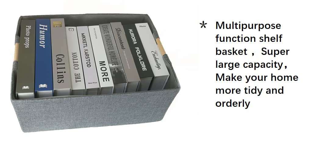 Storage Bin for Shelves Rectangle Closet Baskets Foldable Box with Handles Gray Shelf Baskets Toy Boxes for Home Office Car Dormroom