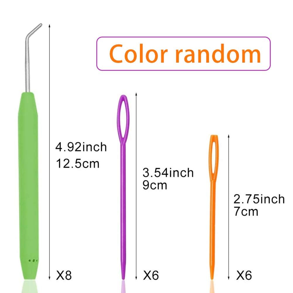 WONVOC Loom Knit Hook Set, Crochet Needle Hook Kit, 8 Pcs Green Knitting Loom Hooks with 12 Pcs Colorful Plastic Sewing Needles for Knitting Looms Knitting Boards