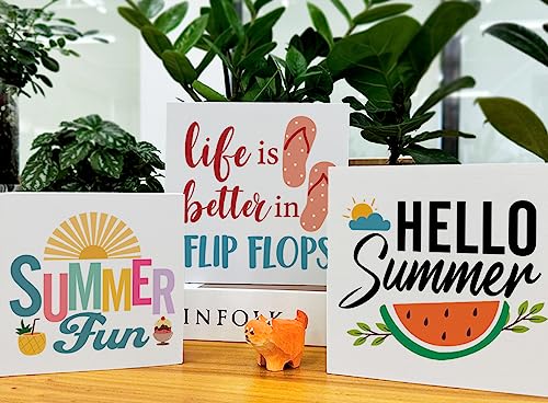 Summer Decor for Home Hello Summer Tiered Tray Decor 3 Pcs Wood Decorative Signs Table Desk Shelf Decoration