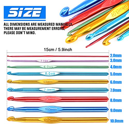 Glarks 24Pcs Crochet Hooks Set, 15Pcs 3 to 25 mm Wooden Bamboo Crochet Needle Knitting Hooks with 9Pcs 2 to 10 mm Aluminum 2-10 mm Handle Crochet Hooks for Sweater Hat Scarve Glove Knitted Weaving
