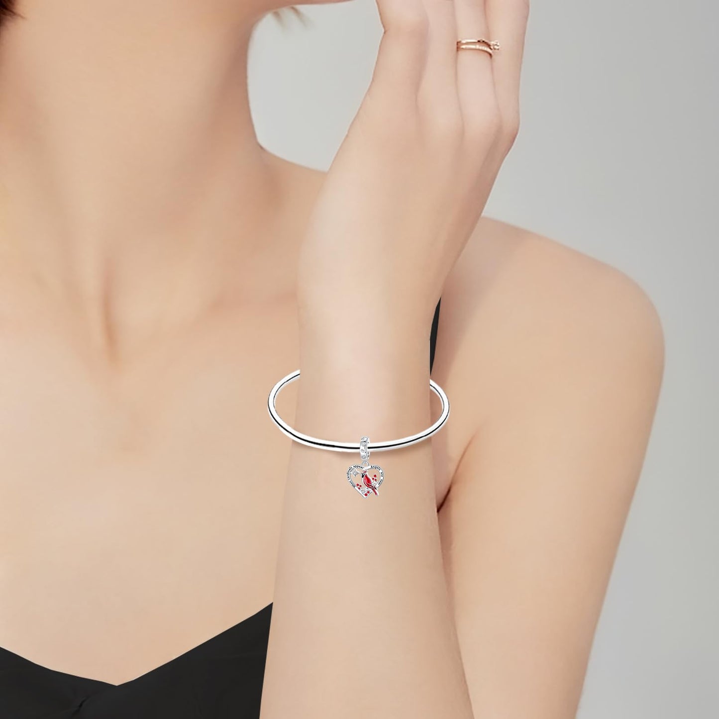 LUXILLA Heart Red Hummingbird Charm 925 Sterling Silver Fits Bracelets Necklace Pendant Bead Charms Jewelry Gift for Women Family Friends