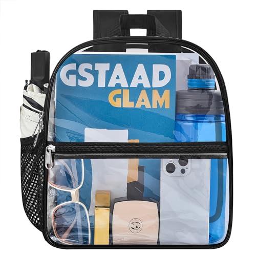 Oraben Clear Stadium Backpack 12x6x12 Small Clear Bag Stadium Approved Great for Games Sport Events Festival Concerts Women Men Unisex(Black)