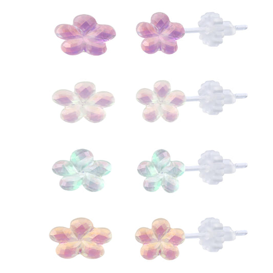 Colorful Clear Earrings for Sports/Work, Medical Grade Plastic Stud Earrings for Sensitive Ears