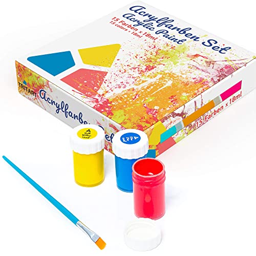 Tritart Acrylic Paint Set - 15 x 0.6oz Paints for Canvas Painting & Artists Painting Supplies - Acrylic Paint Set for Adults and Kids with Free Brush