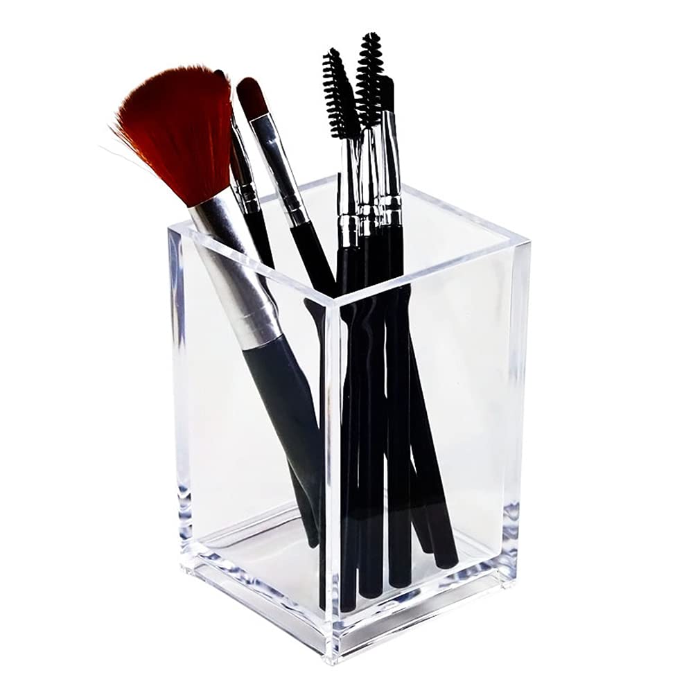 HSYMQ 2 Pack Clear Acrylic Pencil Pen Holder Cup, Makeup Brush Holder Acrylic Desk Accessories