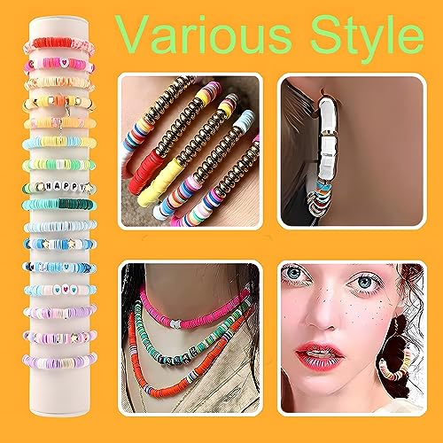 YMSDZHL 4300+ Clay Beads Bracelet Making Kit,24 Colors Flat Preppy Beads for Friendship Bracelets,Polymer heishi Beads with Charms,Gifts Crafts Set for Girls 6-12