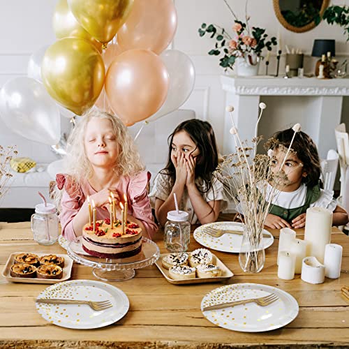 WXLDGHQ White and Gold Paper Plates Napkins Party Supplies,Disposable Gold Dot Paper Dessert Plates,105 PCS Birthday Plates and Napkins Party Supplies for Wedding(Serves 35 Guests 7")