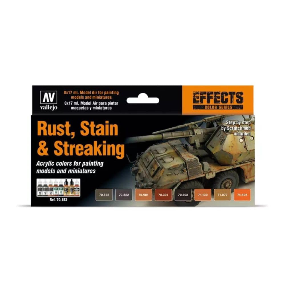 Model Color Effects Rust, Stains & Streaking Set | Modeling Acrylic Paints | 8 Bottles x 18 ml (0.60 fl.oz.)