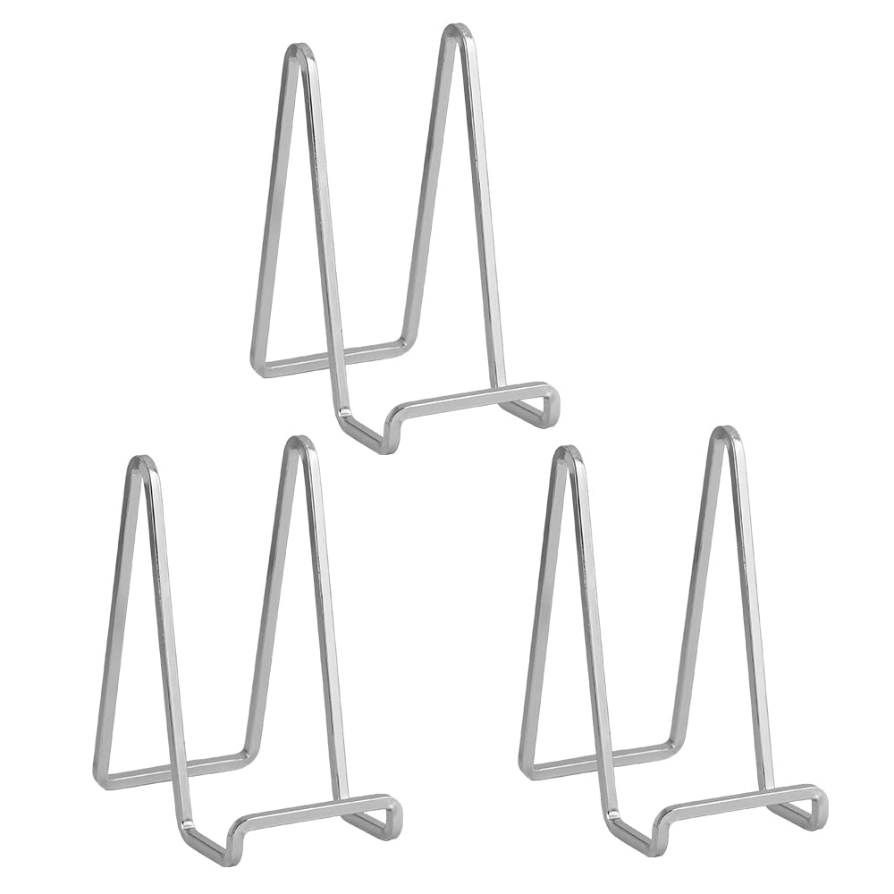 Plate Holder Easel Display Stand - 6 inch Metal Plate Stands for Display - Tabletop Picture Stand - Silver Iron Easels for Display Pictures | Photo Frames | Book | Decorative Plates | Plaque - 3 Pack