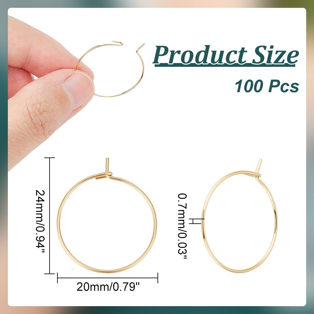 UNICRAFTALE 100pcs 20mm Hypoallergenic Stainless Steel Hoop Earring Golden Wine Glass Charm Rings 0.7mm Pin Earring Beading Hoop for Women Dangle Hoop Earrings Making