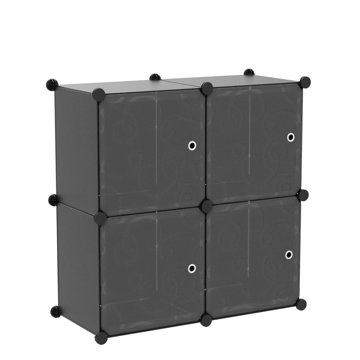C&AHOME Cube Storage Organizer with Doors, 4-Cube Shelves, Closet Cabinet, DIY Plastic Modular Bookshelf Ideal for Bedroom, Living Room, 24.8" L x 12.4" W x 24.8" H Black SHS04B-DOOR