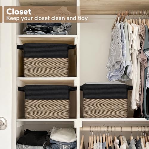 Goodpick Cube Storage Bins - Towel, Book, Cloth, Shoes, Closet Shelf Woven Baskets for Office, Baby Laundry, Toys, 13''x9.8''x9''
