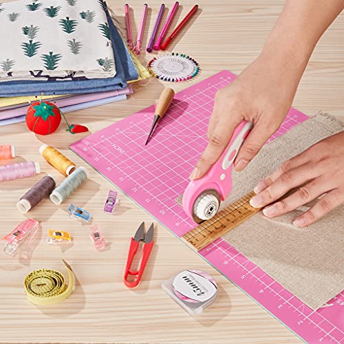 Headley Tools 18"x12" Thickened Self Healing Cutting Mat, A3 Rotary Cutting Sewing Mat for Crafts, Double Sided 5-Ply Table Cutting Board for Fabric Quilting Art Hobby Project, Pink/Purple