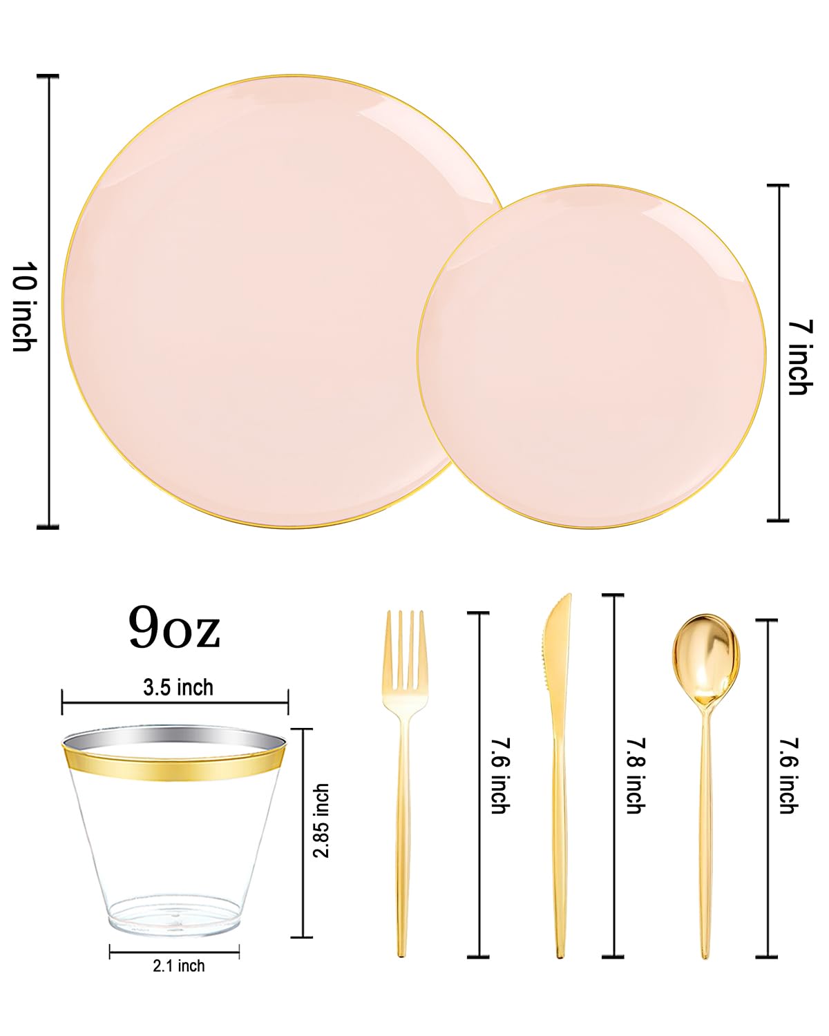 bUCLA 150PCS Pink Plastic Plates - Pink and Gold Disposable Include 25 Each (Dinner & Dessert) Plates, 25 Knives, 25 Forks, 25 Spoons and 25 Cups, Ideal for Party, Wedding & Easter