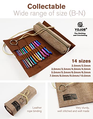 YOJOB Traditional 14 Sizes Crochet Hooks Kit, Super Smooth Crochet Hook Needle for Beginners or Advanced (Coffee)