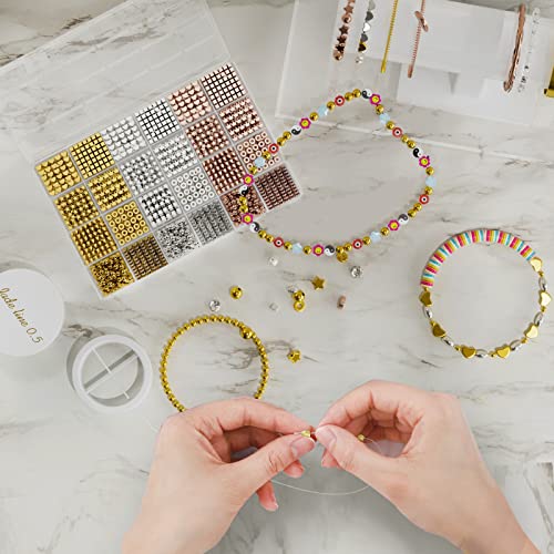 ARTDOT 1740 Pieces Gold Beads for Friendship Bracelets Making Kit, 8 Shapes Organized Jewelry Making Supplies Spacer Beads Set with Rhinestones Crafts Gifts for Teen Girls Ages 6 7 8 9 10 11 12