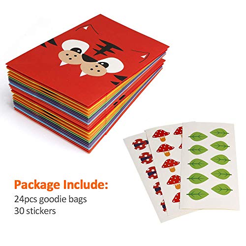 Mocoosy 24 PCS Animal Party Favor Gift Bags, Kids Goodie Bags for Birthday Party, Paper Candy Treat Bags Small Gift Wrap Bags for Jungle Safari Theme Party Baby Shower Supplies