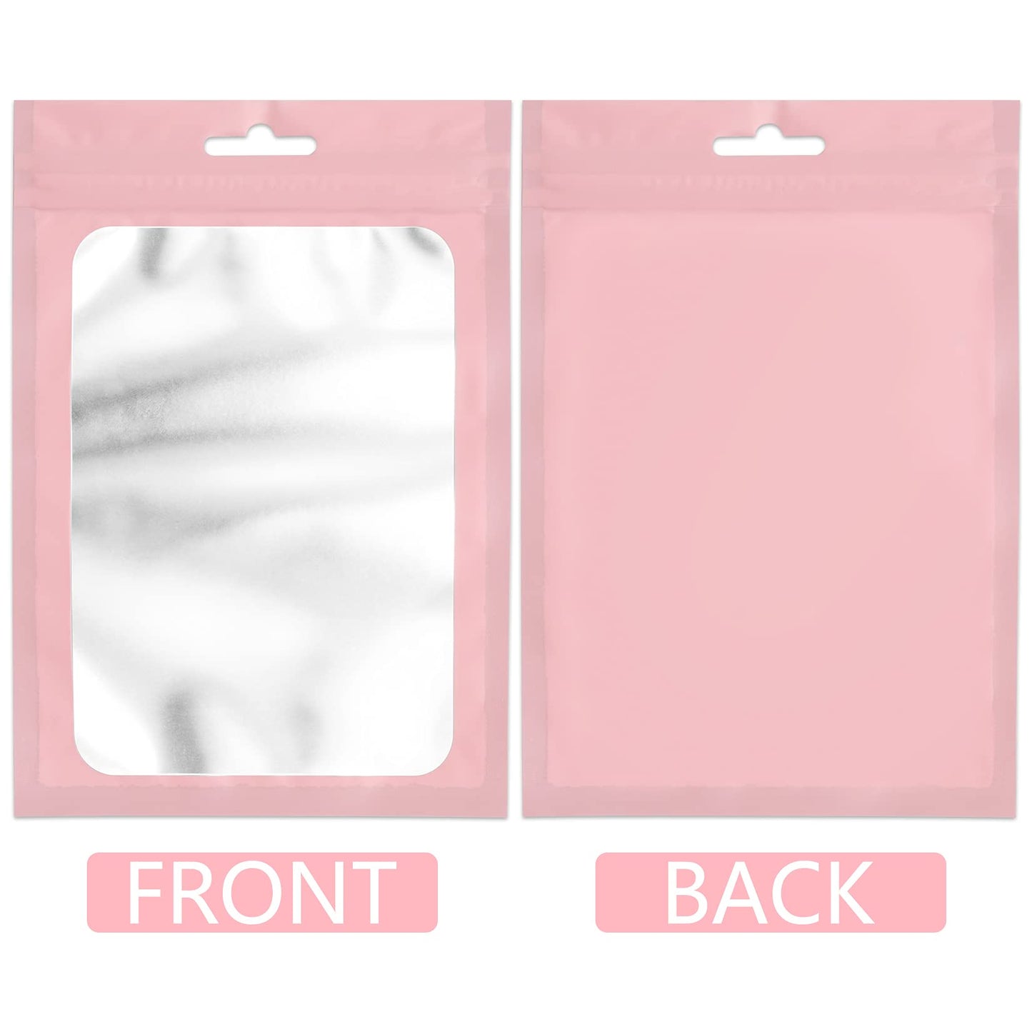 100 Pieces Resealable Mylar Bags with Zip and Clear Window Smell Proof Bags Packaging Bags Foil Pouch Zip Bags for Food Self Sealing Storage Supplies (Pink, 2.75×3.93 inches)