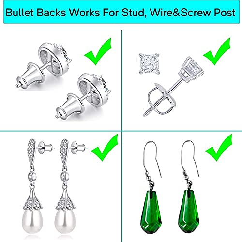 Catinee Sterling Silver & 14K Gold Plated Bullet Earring Backs for Studs - Hypoallergenic, Secure Locking
