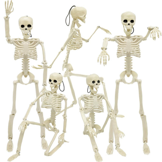 5 Packs Halloween Skeleton Decorations, 16" Halloween Full Body Mini Skeleton with Movable Posable Joints, Spooky Plastic Skeleton for Yard Garden Lawn Haunted House Graveyard Props Decor