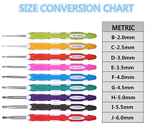 YOKER 9 Sizes Ergonomic Crochet Hooks Set with Case 2mm(B)-6mm(J) Set of 40 Pcs Soft Grip Crochet Hooks with Long Handle for Arthritic HandsCrochet Needles Standard US