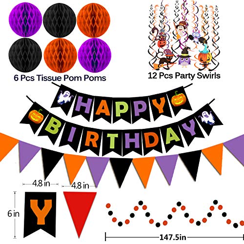 Happy Birthday Banner Paper Triangle Flag Bunting Circle Confetti Dots Hanging Garland Honeycomb Ball Swirl Streamers for Halloween theme party Birthday party Decoration