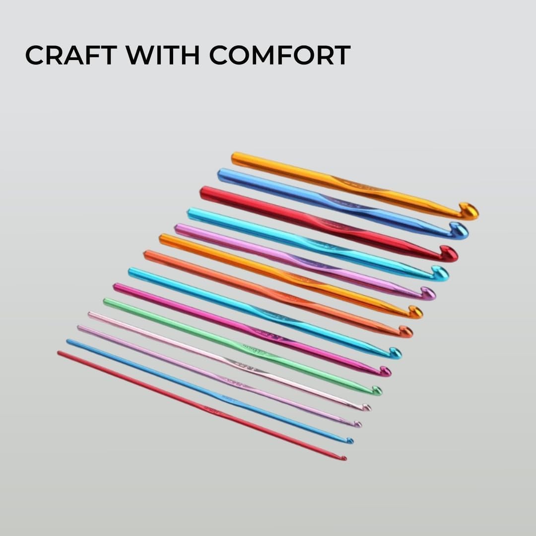 H&S Crochet Hooks Set Aluminium 14pcs Needles with Pouch Case 2mm 2.5mm 3mm 3.5mm 4mm 4.5mm 5mm 5.5mm 6mm 6.5mm 7mm 8mm 9mm 10mm