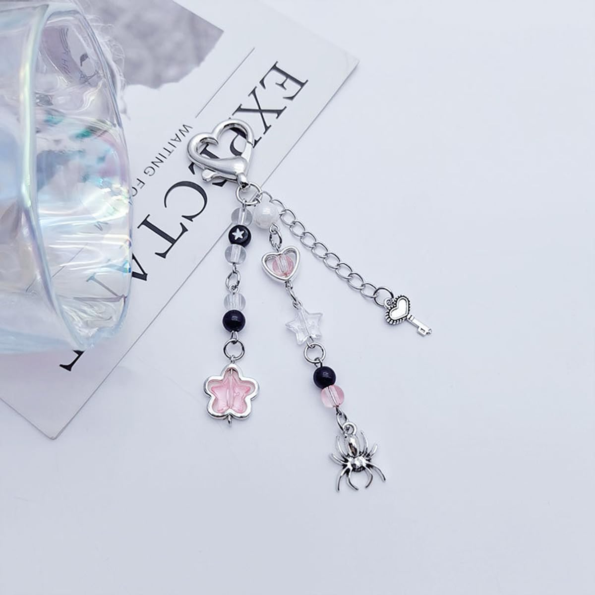 AGEN KGEN Aesthetic Y2K keychains Cute Butterfly Star Strawberry Bear Guitar Keychains for Women Keychain Charms Bag Purse Phone Charms Pendant Gifts (2x Dolphin Pink Star)