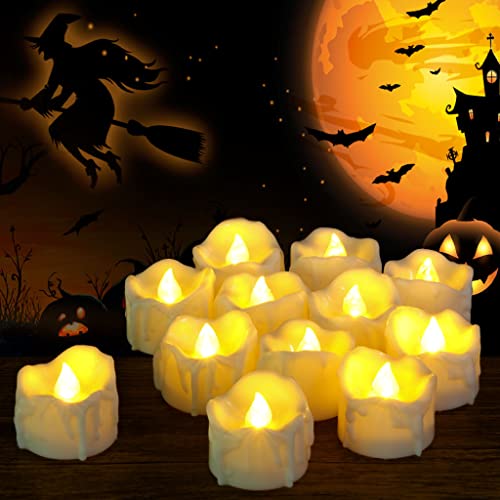 SingTok 12 Pack LED Timer Tea Lights Battery Operated, Flameless Flickering Timer Votive Tealight Fake Candle Bulk for Christmas Halloween Decorations
