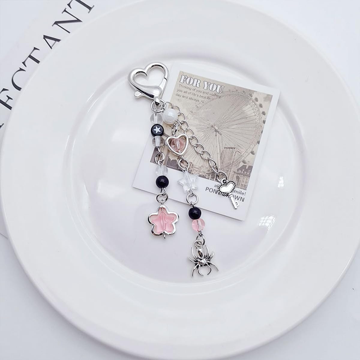 AGEN KGEN Aesthetic Y2K keychains Cute Butterfly Star Strawberry Bear Guitar Keychains for Women Keychain Charms Bag Purse Phone Charms Pendant Gifts (2x Dolphin Pink Star)