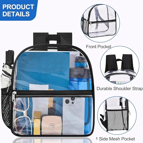 Oraben Clear Stadium Backpack 12x6x12 Small Clear Bag Stadium Approved Great for Games Sport Events Festival Concerts Women Men Unisex(Black)